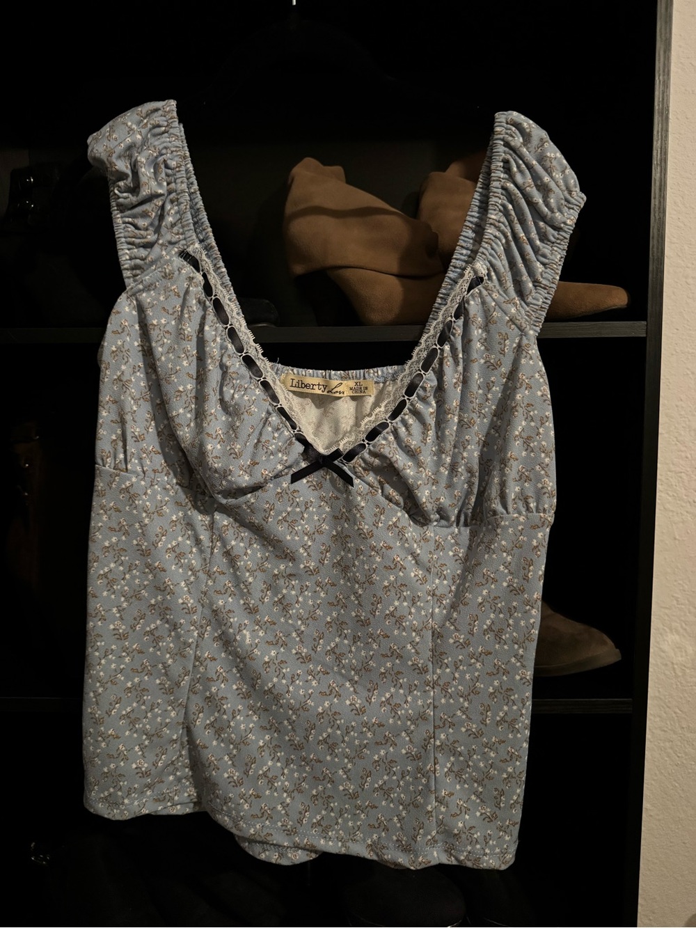 Liberty Love light blue floral ruffled camisole